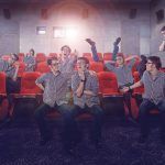 a boy in a movie theater composite senior portrait