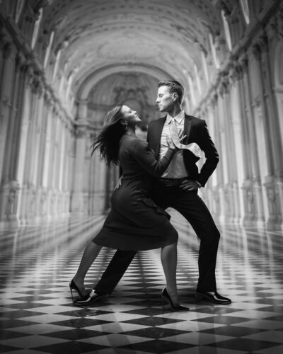 married couple in ballroom