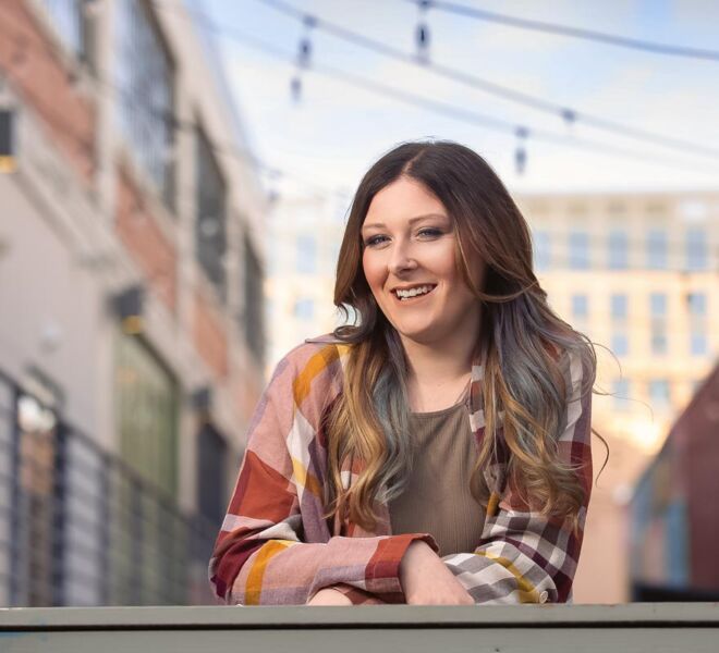 young woman in downtown arts district