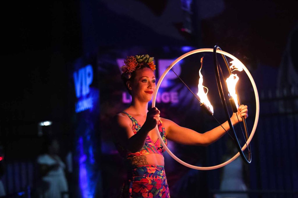 fire dancer performing at an event in Tulsa, photography