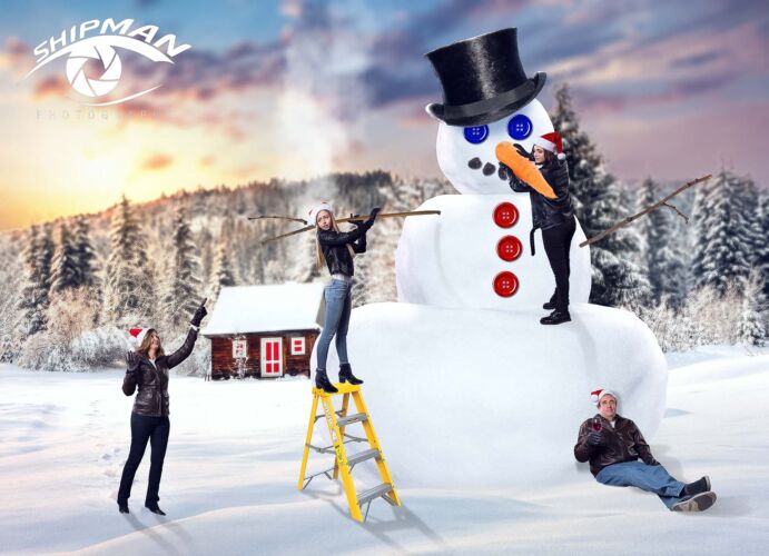 Family Christmas theme - building a huge snowman together
