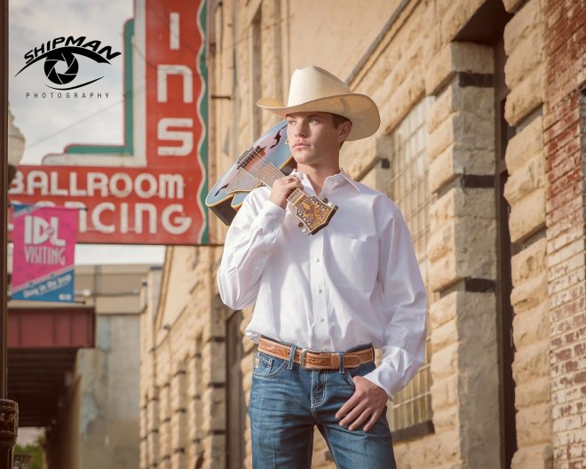 Tulsa senior portrait cowboy hat guitar
