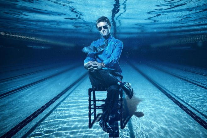 under water senior portrait Tulsa swimmer guy composite