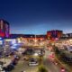 Drone shot of hard rock tulsa at twilight