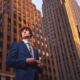 young man in a suit downtown